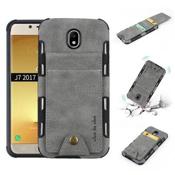 Woven Pattern Multi-function Leather Phone Case for Samsung Galaxy J7 2017 J730 Eurasian - Gray
