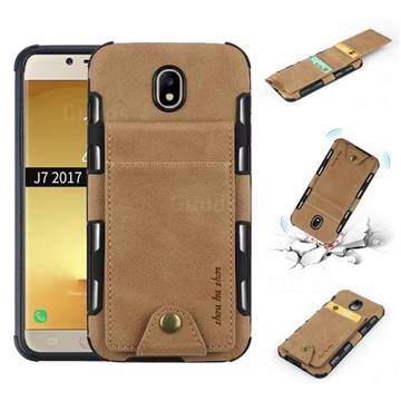 Woven Pattern Multi-function Leather Phone Case for Samsung Galaxy J7 2017 J730 Eurasian - Golden