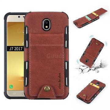 Woven Pattern Multi-function Leather Phone Case for Samsung Galaxy J7 2017 J730 Eurasian - Brown