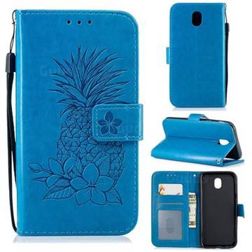 Embossing Flower Pineapple Leather Wallet Case for Samsung Galaxy J7 2017 J730 Eurasian - Blue