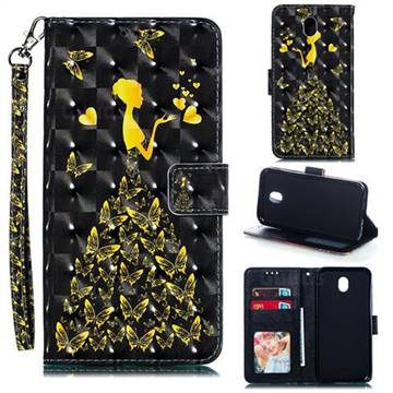 Golden Butterfly Girl 3D Painted Leather Phone Wallet Case for Samsung Galaxy J7 2017 J730 Eurasian