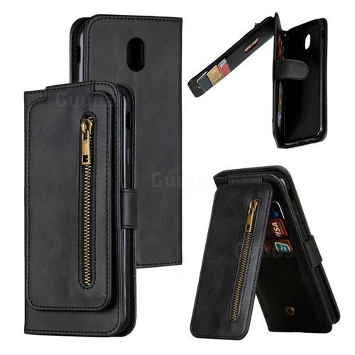 Multifunction 9 Cards Leather Zipper Wallet Phone Case for Samsung Galaxy J7 2017 J730 Eurasian - Black