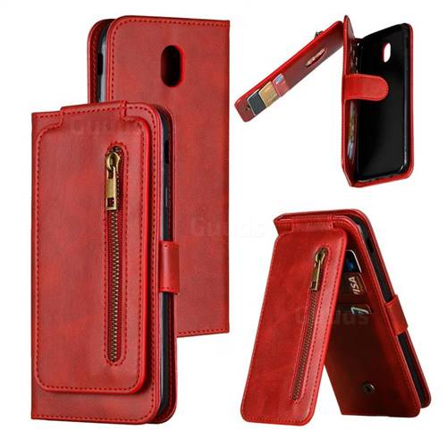 Multifunction 9 Cards Leather Zipper Wallet Phone Case for Samsung Galaxy J7 2017 J730 Eurasian - Red
