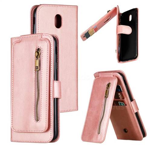 Multifunction 9 Cards Leather Zipper Wallet Phone Case for Samsung Galaxy J7 2017 J730 Eurasian - Rose Gold