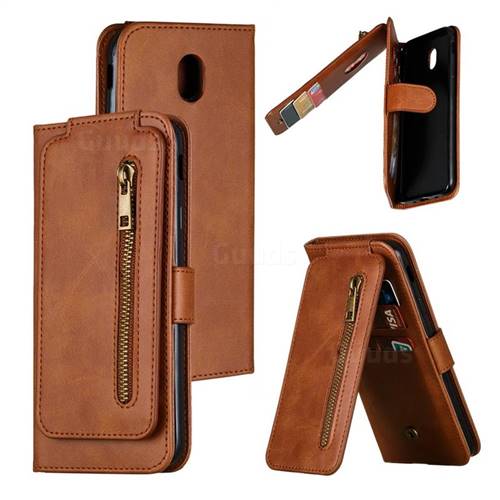 Multifunction 9 Cards Leather Zipper Wallet Phone Case for Samsung Galaxy J7 2017 J730 Eurasian - Brown