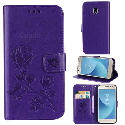 Embossing Rose Flower Leather Wallet Case for Samsung Galaxy J7 2017 J730 Eurasian - Purple