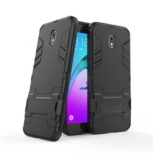 Armor Premium Tactical Grip Kickstand Shockproof Dual Layer Rugged Hard Cover for Samsung Galaxy J7 (2018) - Black