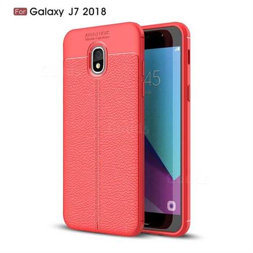 Luxury Auto Focus Litchi Texture Silicone TPU Back Cover for Samsung Galaxy J7 (2018) - Red