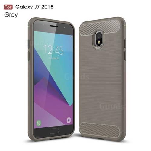 Luxury Carbon Fiber Brushed Wire Drawing Silicone TPU Back Cover for Samsung Galaxy J7 (2018) - Gray