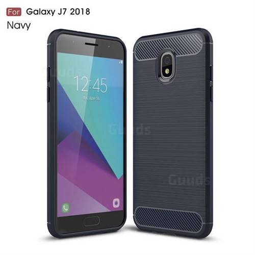 Luxury Carbon Fiber Brushed Wire Drawing Silicone TPU Back Cover for Samsung Galaxy J7 (2018) - Navy