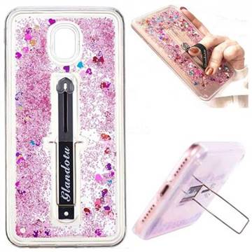 Concealed Ring Holder Stand Glitter Quicksand Dynamic Liquid Phone Case for Samsung Galaxy J7 (2018) - Rose
