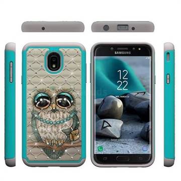 Sweet Gray Owl Studded Rhinestone Bling Diamond Shock Absorbing Hybrid Defender Rugged Phone Case Cover for Samsung Galaxy J7 (2018)