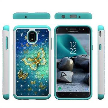 Gold Butterfly Studded Rhinestone Bling Diamond Shock Absorbing Hybrid Defender Rugged Phone Case Cover for Samsung Galaxy J7 (2018)