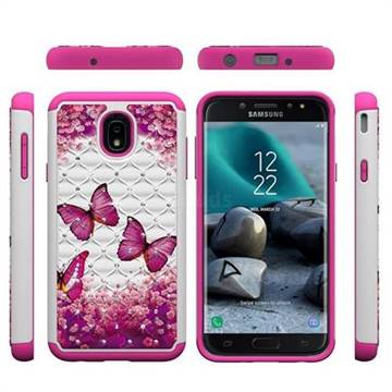 Rose Butterfly Studded Rhinestone Bling Diamond Shock Absorbing Hybrid Defender Rugged Phone Case Cover for Samsung Galaxy J7 (2018)