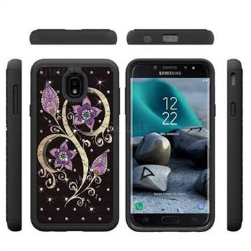 Peacock Flower Studded Rhinestone Bling Diamond Shock Absorbing Hybrid Defender Rugged Phone Case Cover for Samsung Galaxy J7 (2018)