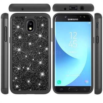 Glitter Rhinestone Bling Shock Absorbing Hybrid Defender Rugged Phone Case Cover for Samsung Galaxy J7 (2018) - Black