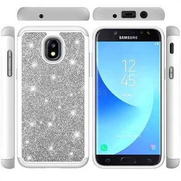 Glitter Rhinestone Bling Shock Absorbing Hybrid Defender Rugged Phone Case Cover for Samsung Galaxy J7 (2018) - Gray