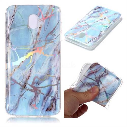 Light Blue Marble Pattern Bright Color Laser Soft TPU Case for Samsung Galaxy J7 (2018)
