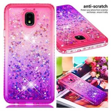 Diamond Frame Liquid Glitter Quicksand Sequins Phone Case for Samsung Galaxy J7 (2018) - Pink Purple