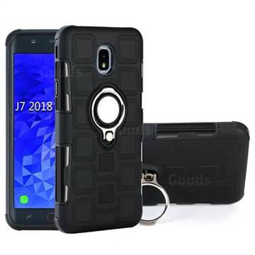 Ice Cube Shockproof PC + Silicon Invisible Ring Holder Phone Case for Samsung Galaxy J7 (2018) - Black