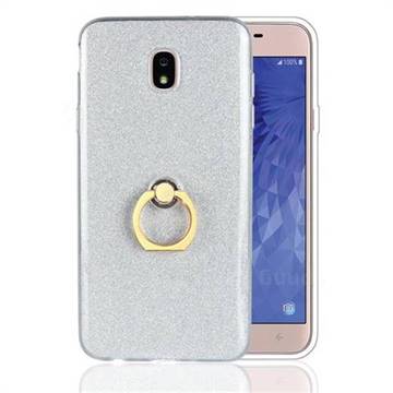 Luxury Soft TPU Glitter Back Ring Cover with 360 Rotate Finger Holder Buckle for Samsung Galaxy J7 (2018) - White