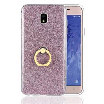 Luxury Soft TPU Glitter Back Ring Cover with 360 Rotate Finger Holder Buckle for Samsung Galaxy J7 (2018) - Pink