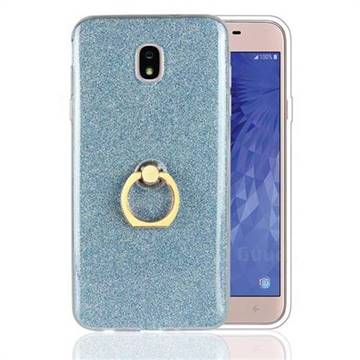 Luxury Soft TPU Glitter Back Ring Cover with 360 Rotate Finger Holder Buckle for Samsung Galaxy J7 (2018) - Blue