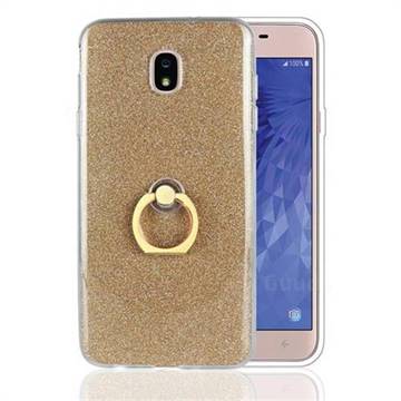 Luxury Soft TPU Glitter Back Ring Cover with 360 Rotate Finger Holder Buckle for Samsung Galaxy J7 (2018) - Golden
