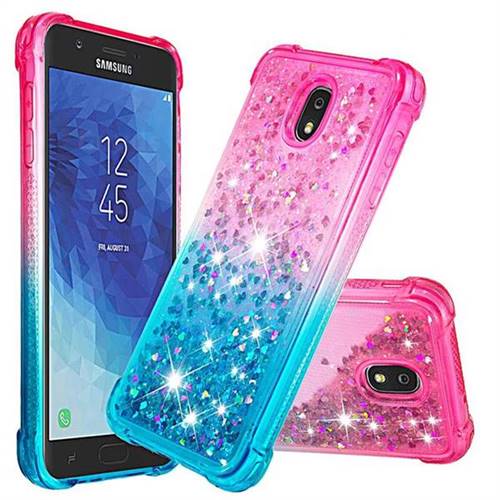 Rainbow Gradient Liquid Glitter Quicksand Sequins Phone Case for Samsung Galaxy J7 (2018) - Pink Blue