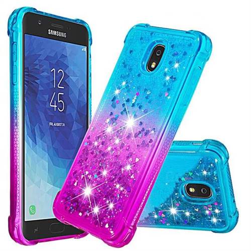 Rainbow Gradient Liquid Glitter Quicksand Sequins Phone Case for Samsung Galaxy J7 (2018) - Blue Purple