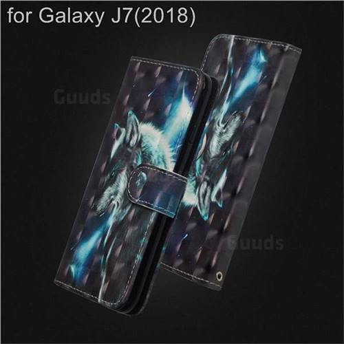 Snow Wolf 3D Painted Leather Wallet Case for Samsung Galaxy J7 (2018)
