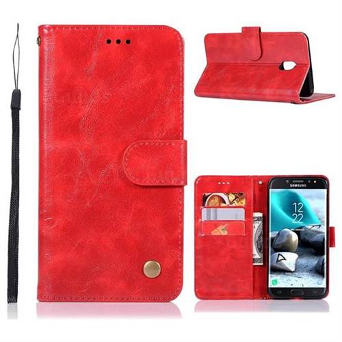 Luxury Retro Leather Wallet Case for Samsung Galaxy J7 (2018) - Red
