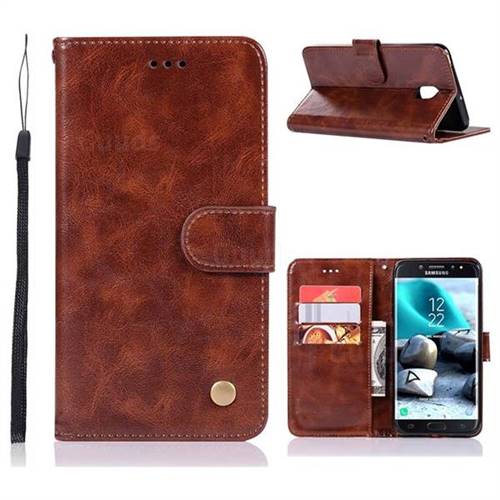 Luxury Retro Leather Wallet Case for Samsung Galaxy J7 (2018) - Brown