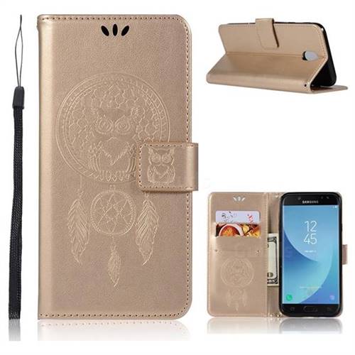 Intricate Embossing Owl Campanula Leather Wallet Case for Samsung Galaxy J7 (2018) - Champagne