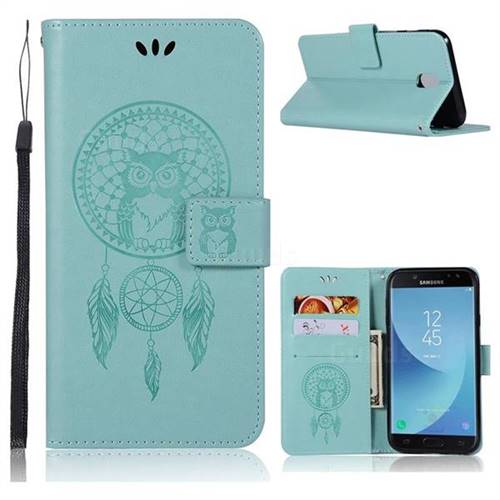 Intricate Embossing Owl Campanula Leather Wallet Case for Samsung Galaxy J7 (2018) - Green