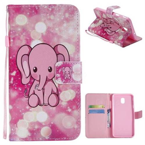Pink Elephant PU Leather Wallet Case for Samsung Galaxy J7 (2018)