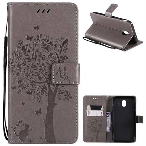 Embossing Butterfly Tree Leather Wallet Case for Samsung Galaxy J7 (2018) - Grey