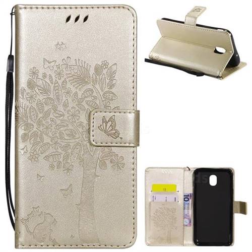 Embossing Butterfly Tree Leather Wallet Case for Samsung Galaxy J7 (2018) - Champagne