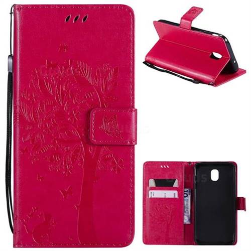 Embossing Butterfly Tree Leather Wallet Case for Samsung Galaxy J7 (2018) - Rose