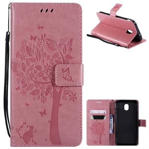 Embossing Butterfly Tree Leather Wallet Case for Samsung Galaxy J7 (2018) - Pink
