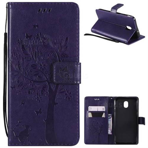 Embossing Butterfly Tree Leather Wallet Case for Samsung Galaxy J7 (2018) - Purple