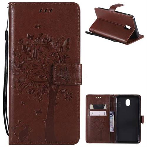 Embossing Butterfly Tree Leather Wallet Case for Samsung Galaxy J7 (2018) - Brown