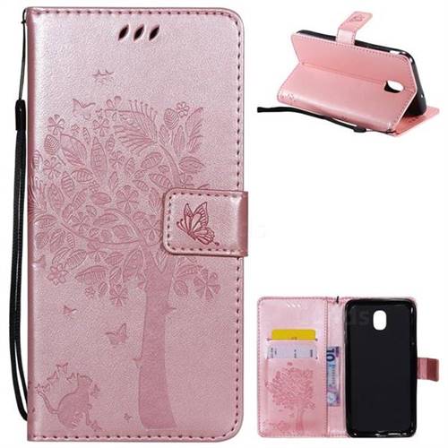 Embossing Butterfly Tree Leather Wallet Case for Samsung Galaxy J7 (2018) - Rose Pink