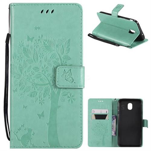 Embossing Butterfly Tree Leather Wallet Case for Samsung Galaxy J7 (2018) - Cyan