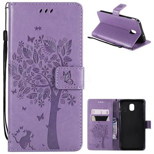 Embossing Butterfly Tree Leather Wallet Case for Samsung Galaxy J7 (2018) - Violet