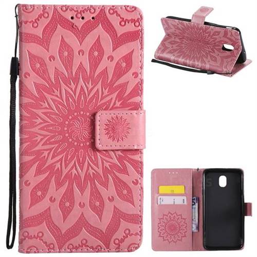 Embossing Sunflower Leather Wallet Case for Samsung Galaxy J7 (2018) - Pink