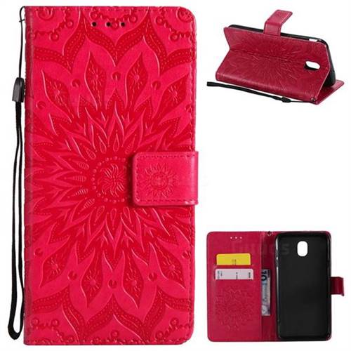 Embossing Sunflower Leather Wallet Case for Samsung Galaxy J7 (2018) - Red
