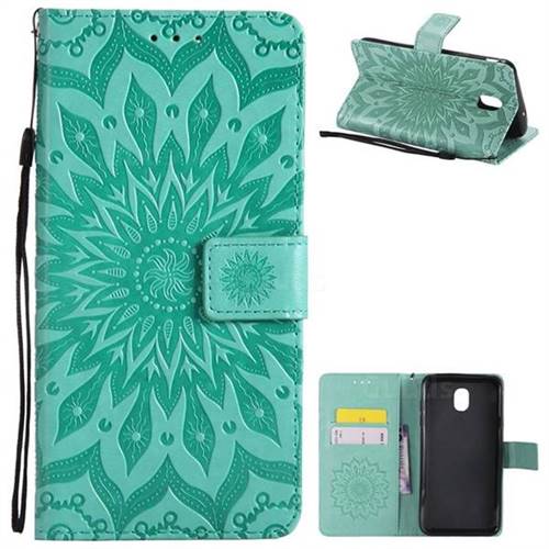 Embossing Sunflower Leather Wallet Case for Samsung Galaxy J7 (2018) - Green