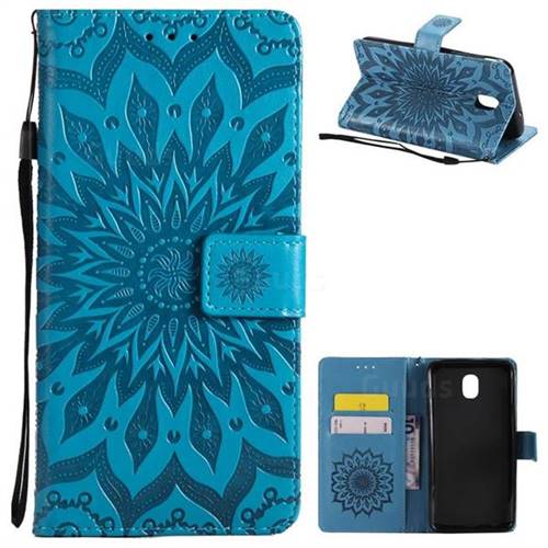 Embossing Sunflower Leather Wallet Case for Samsung Galaxy J7 (2018) - Blue