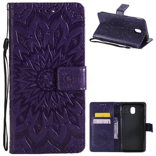 Embossing Sunflower Leather Wallet Case for Samsung Galaxy J7 (2018) - Purple